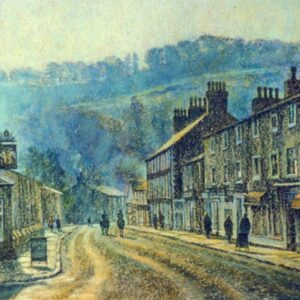 This is a signed limited edition print from an original soft pastel painting by artist Michael Howley. A nostalgic scene of people strolling along King Street on a quiet, bright, misty morning with soft blues and greens in the distance and warm stone colours in the foreground. The whole image has an atmospheric textural feel to it.